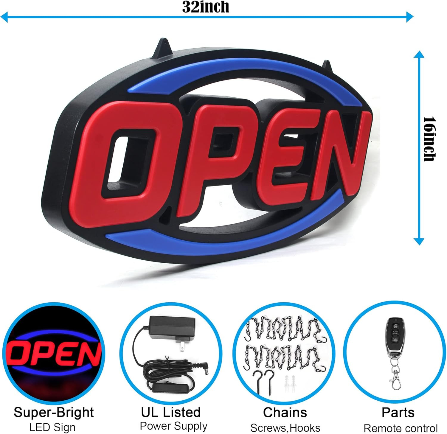 2026 Model 32″ X 16″ LED Neon Open Sign – Ultra Bright Extra Jumbo Large – Remot