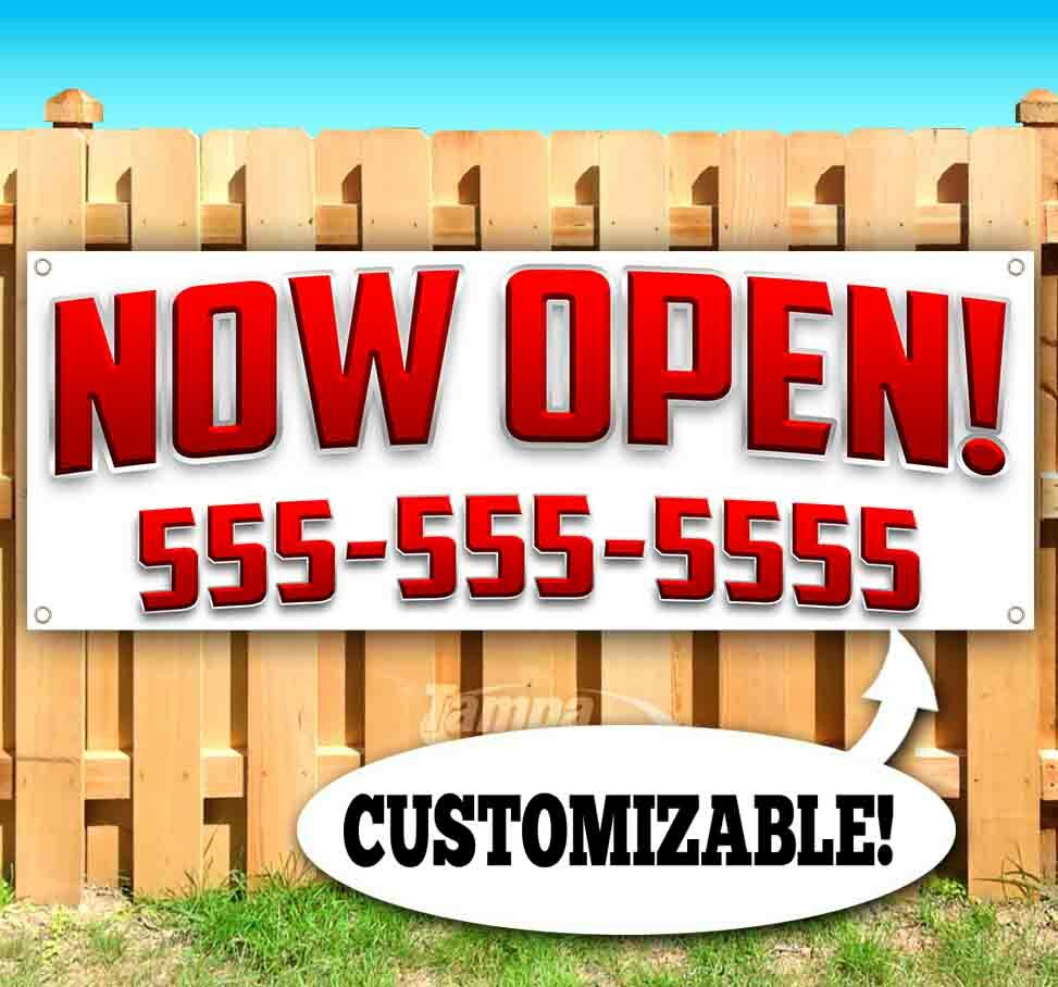 NOW OPEN CUSTOM PHONE # Advertising Vinyl Banner Flag Sign Many Sizes Available