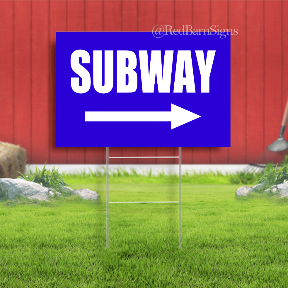 Subway Arrow Indoor Outdoor Yard Sign with metal stakes