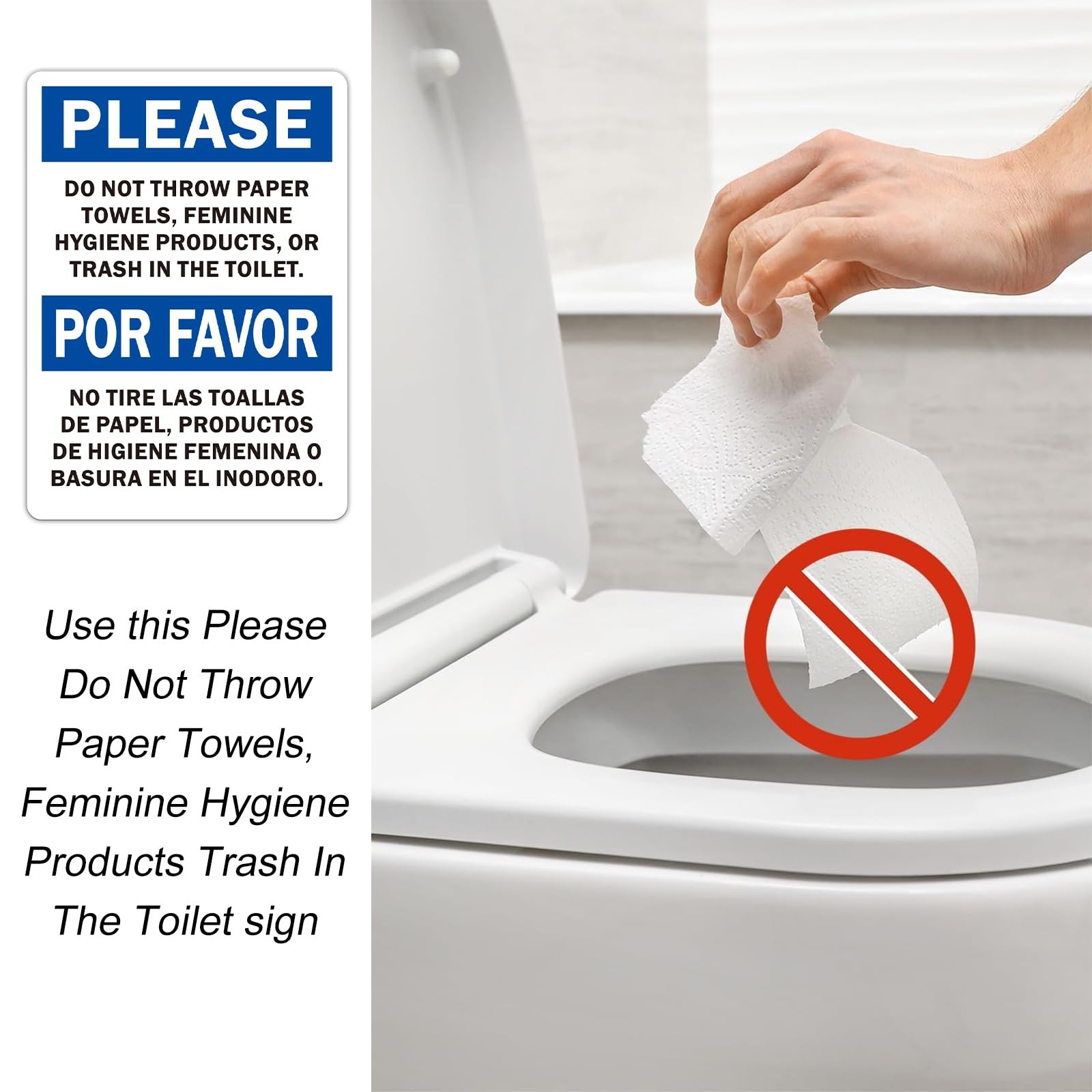 Jetec 10 Pcs Do Not Throw Paper Towel Feminine 7 x 5 inches, blue, black