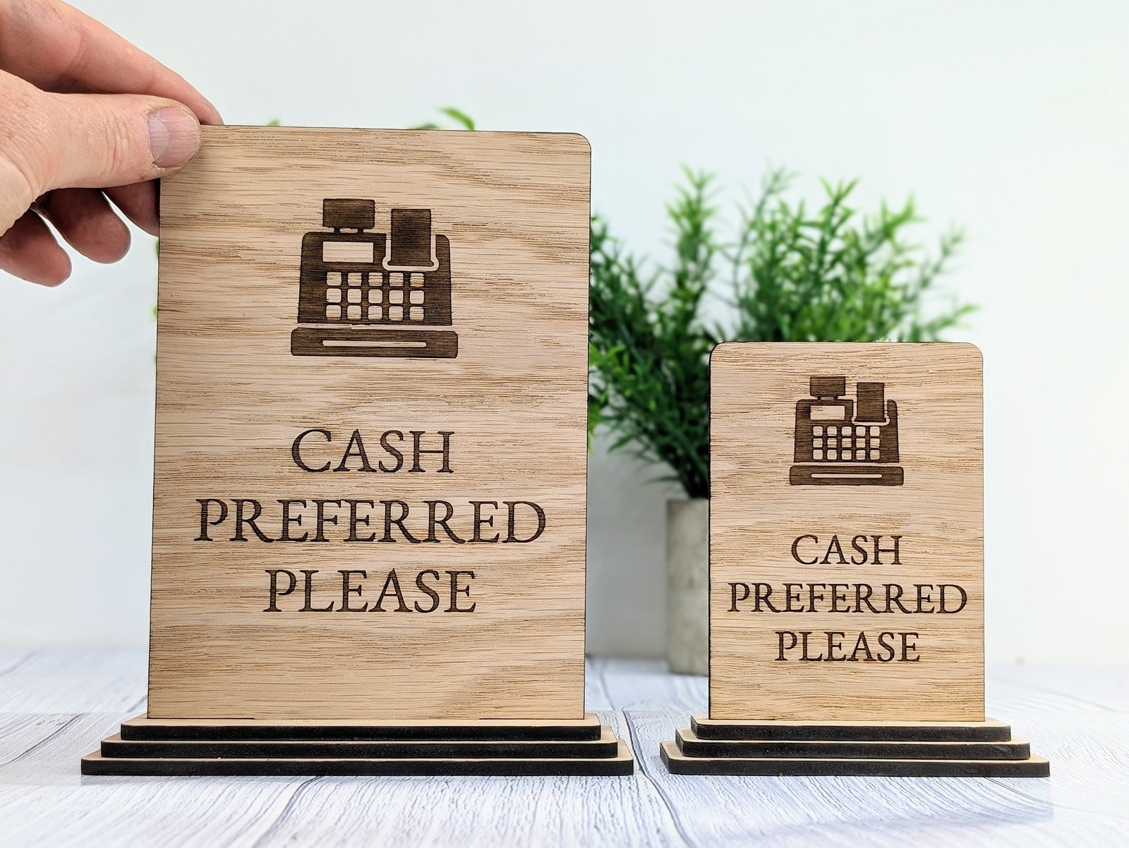 Wooden Freestanding Table Sign ‘Cash Preferred’ – Perfect for Shop Signage