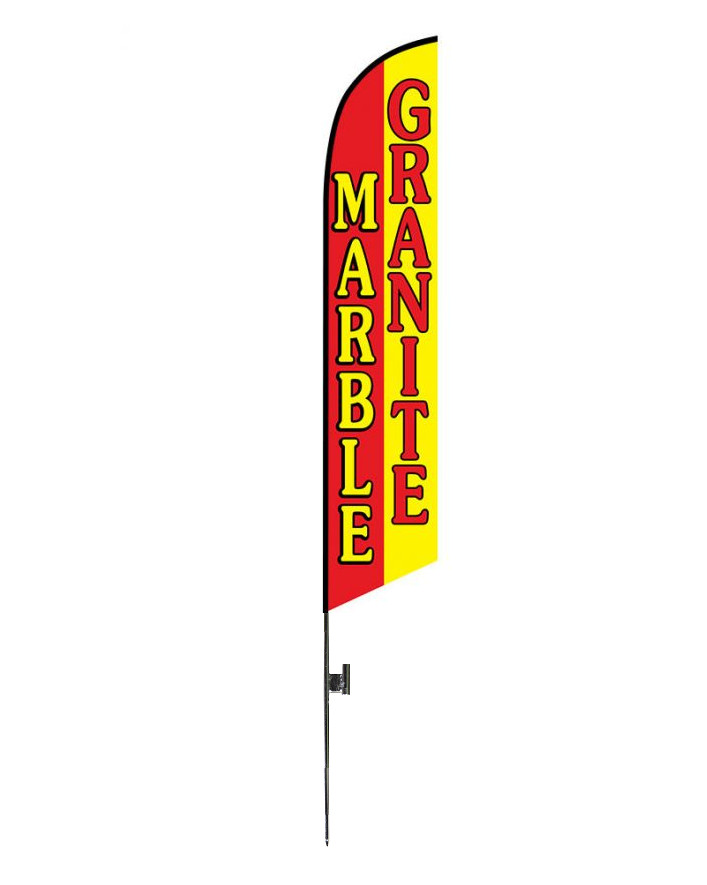 MARBLE GRANITE 12ft FEATHER FLAG KIT FIBERGLASS TIP POLE & GROUND SPIKE (2)