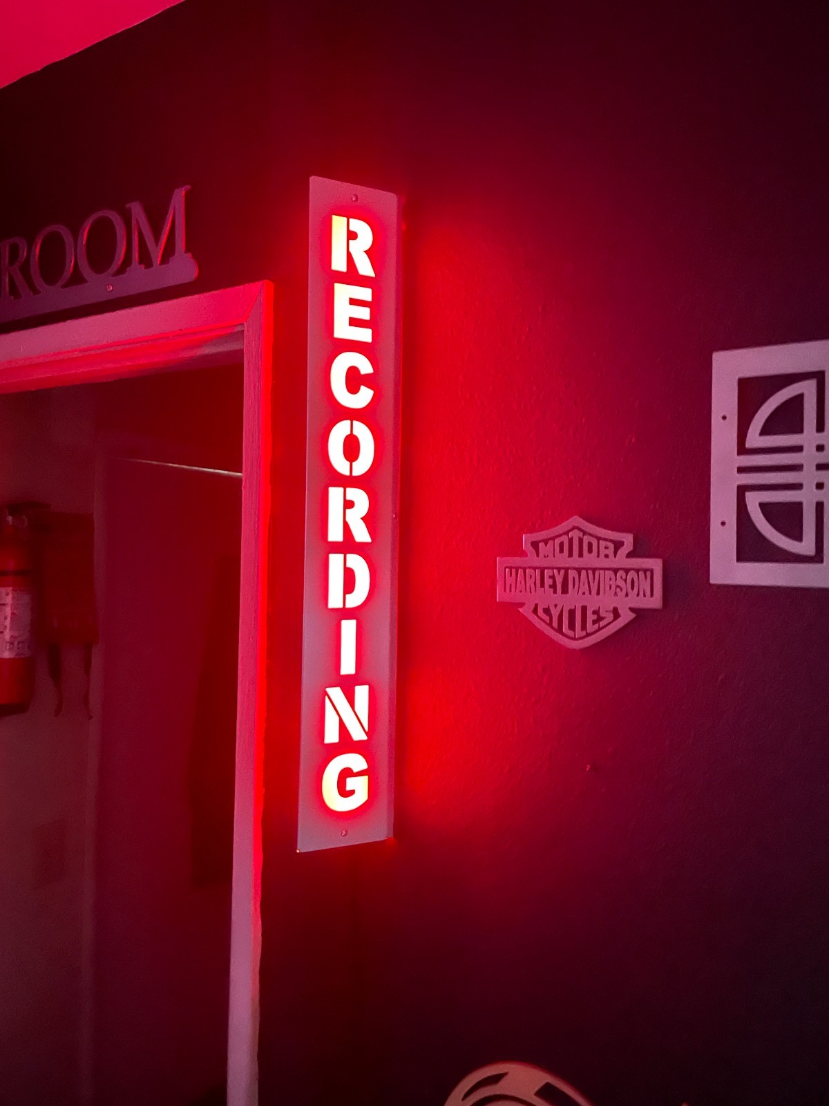 Lighted Sign “RECORDING” 24 inch Aluminum 120V. Remote & Bluetooth