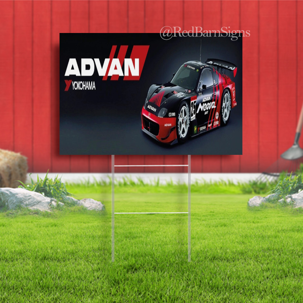 Advan Tyres Yokohama Garage Indoor Outdoor Yard Sign with metal stakes