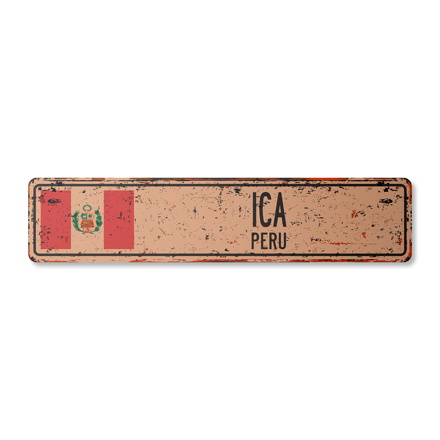ICA PERU Vintage Street Sign Peruvian flag city country road wall rustic gift