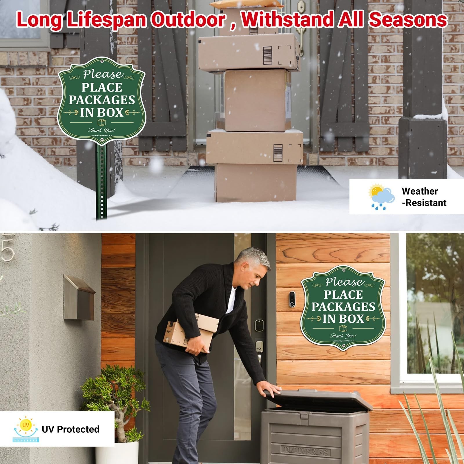 2 Pack Package Delivery Signs 10″x10″ – Rust-Free Aluminum, Weather Resistant, E