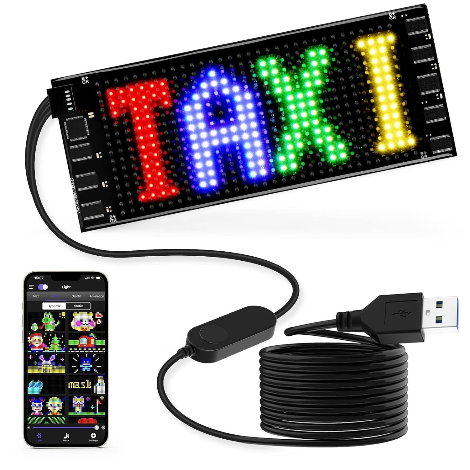 LED Sign for Car, 7”x3”Flexible LED Matrix Panel USB 5V Bluetooth Application