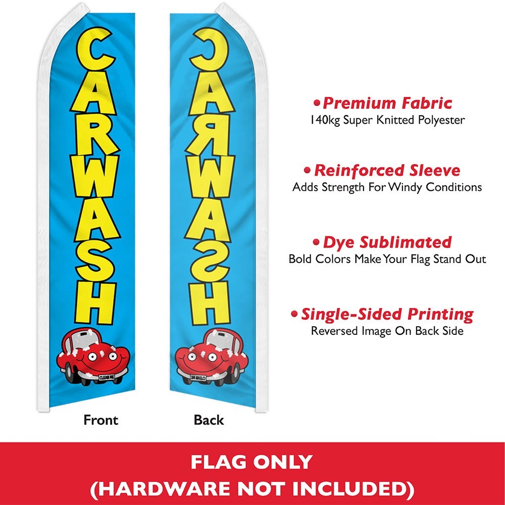 Car Wash Blue Swooper Flutter Feather Flag Auto Detail Service Business Flag