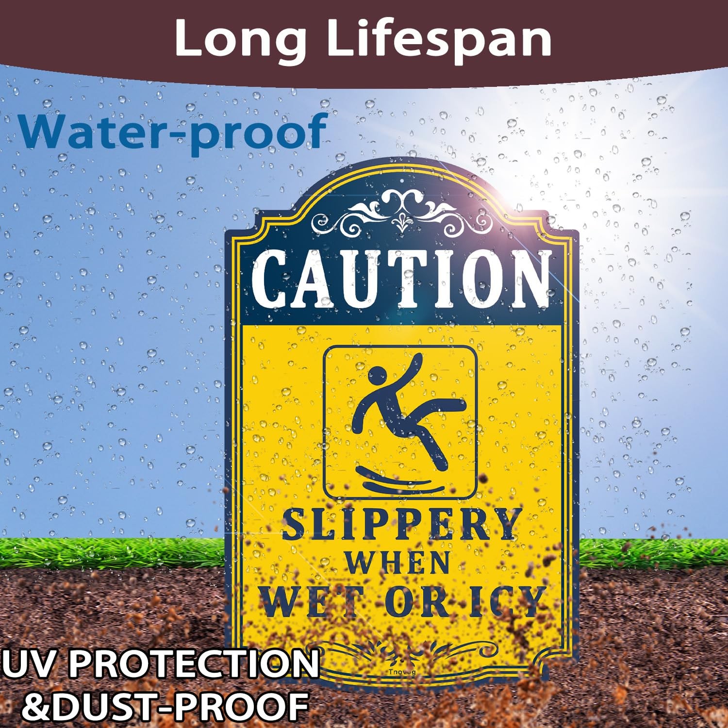 2 PCS 12×8 Inch Caution Slippery When Wet Or Icy Aluminum Weather Signage