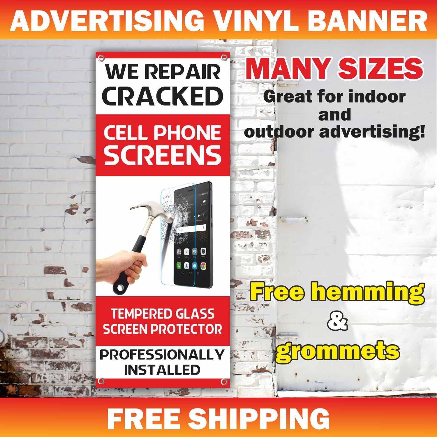 WE REPAIR CRACKED Cell Phones Screens Advertising Banner Vinyl Sign Service Fix