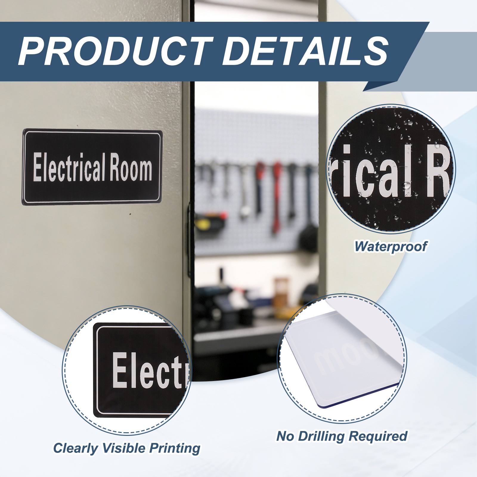 9″x3″ Electrical Room, 2Pcs Room Door Sign Self-Adhesive, Black with White Text