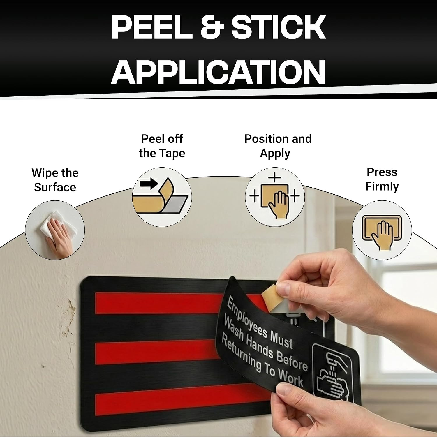 (5 Pack) Employees Must Wash Hands Sign – Premium Self-Adhesive Acrylic Hand Was