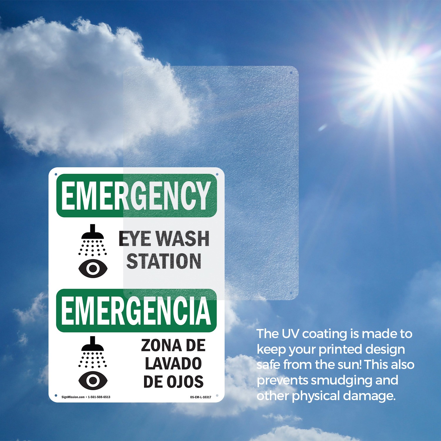 Eye Wash Station Bilingual OSHA Emergency Sign Metal Plastic, Decal 5 or 10 Pack