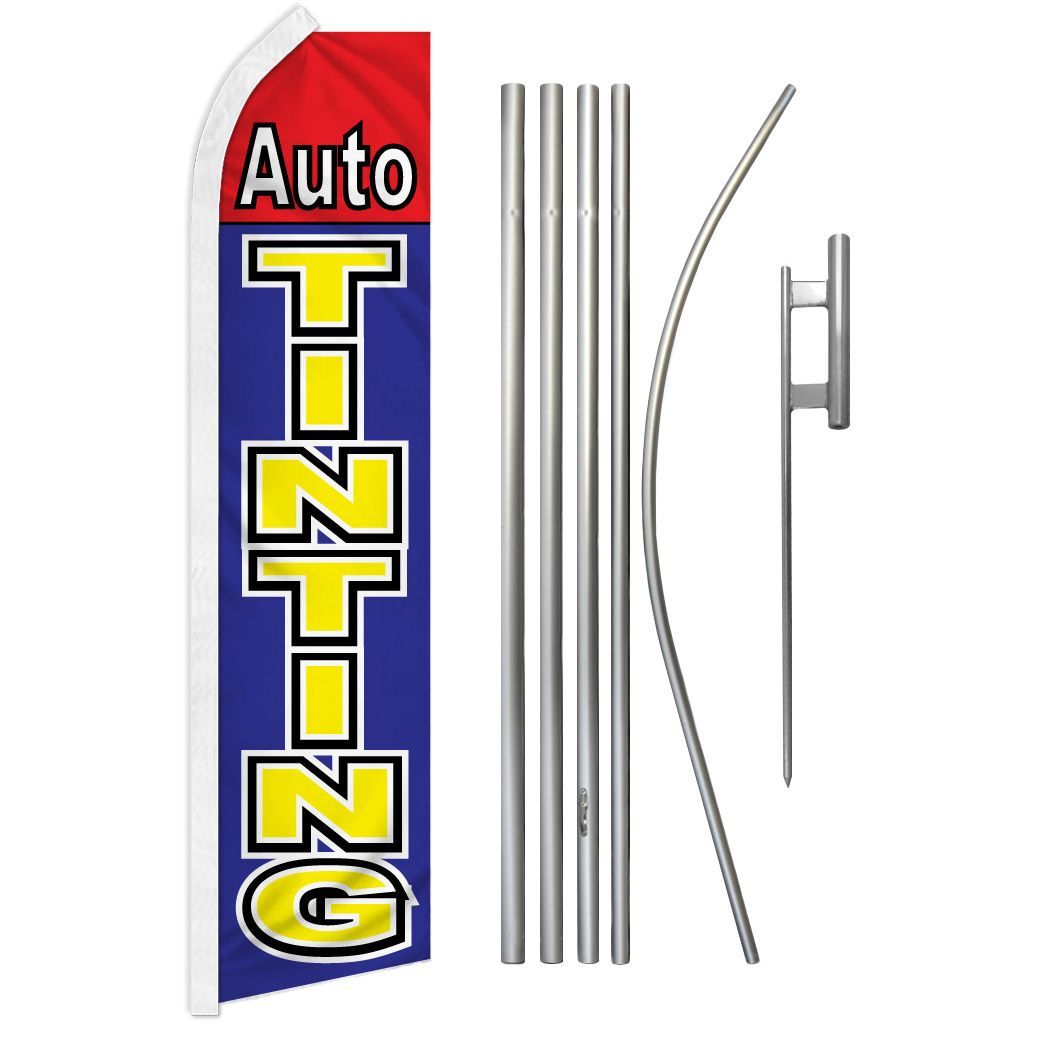 “AUTO TINTING” Advertising Super Flag & Pole Kit car tint red blue