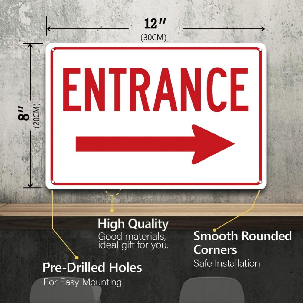 Entrance Sign With Right Arrow – 12 x 8 inch Metal Sign for Business, Office,…