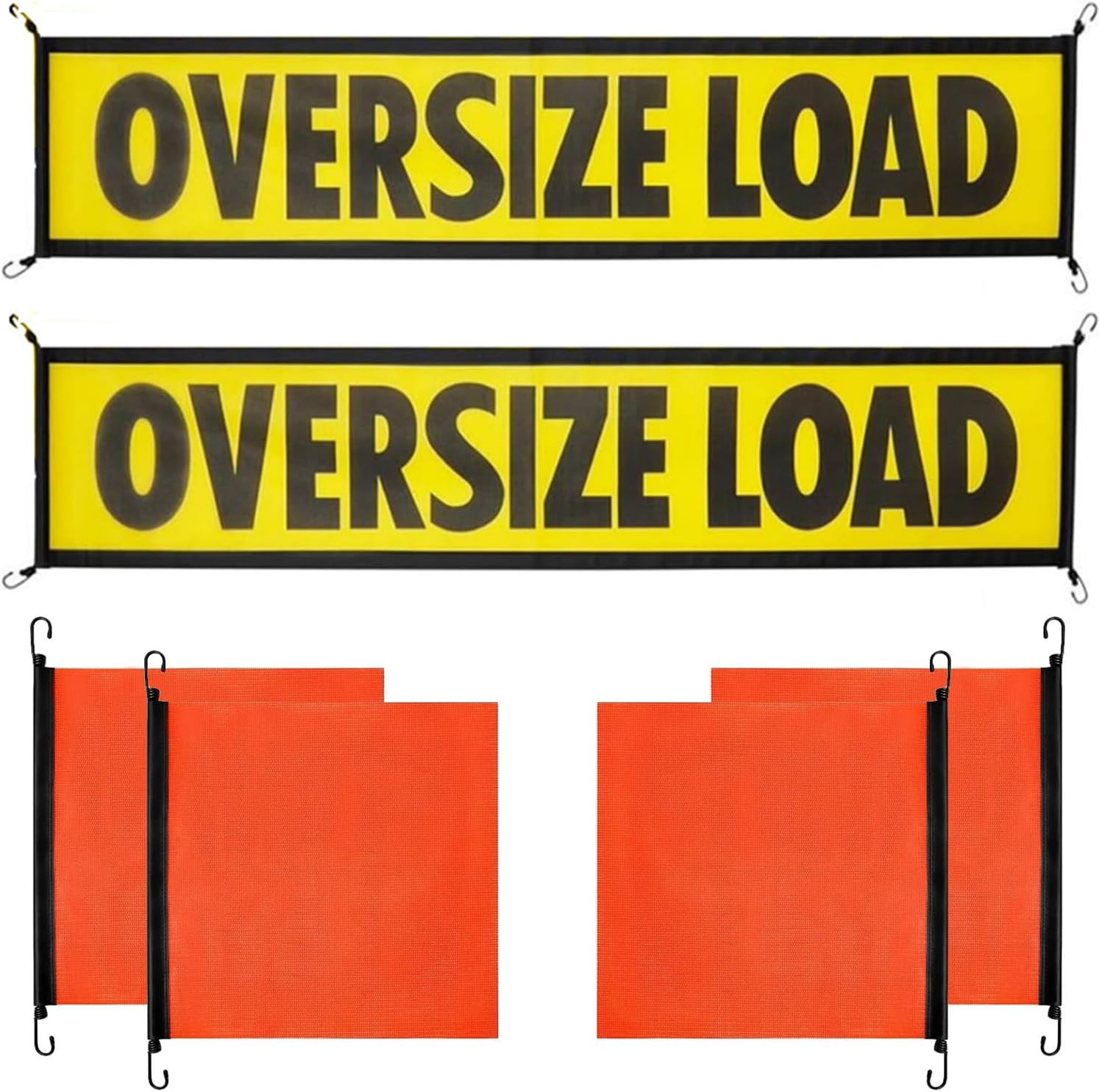 2 Pack Oversize Load Banner for Trucks & Pilot Cars, 4 Red Warning Flags with Bu