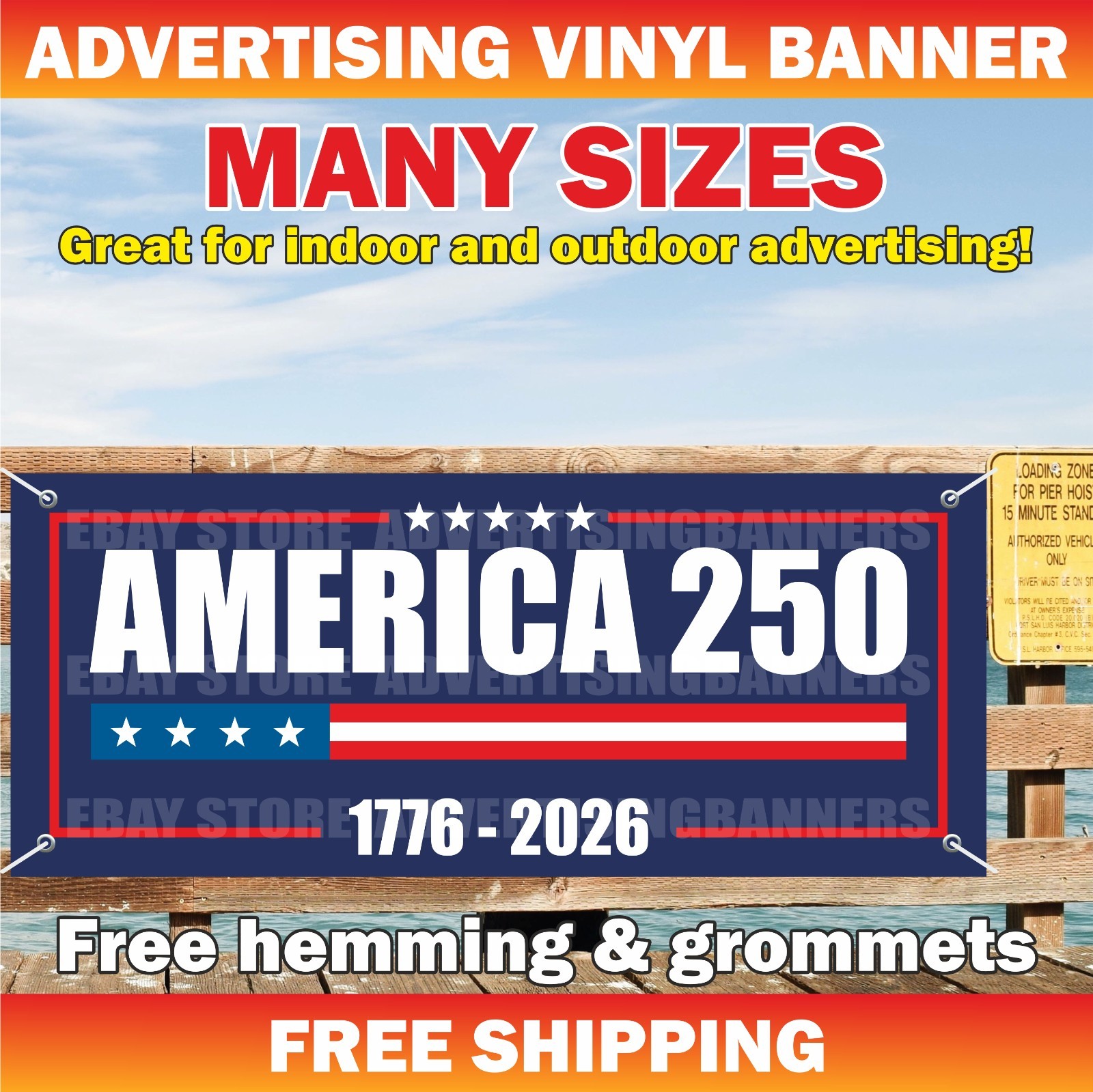 AMERICA 250 BIRTHDAY Advertising Banner Vinyl Mesh Sign 250 Years USA 1776 2026