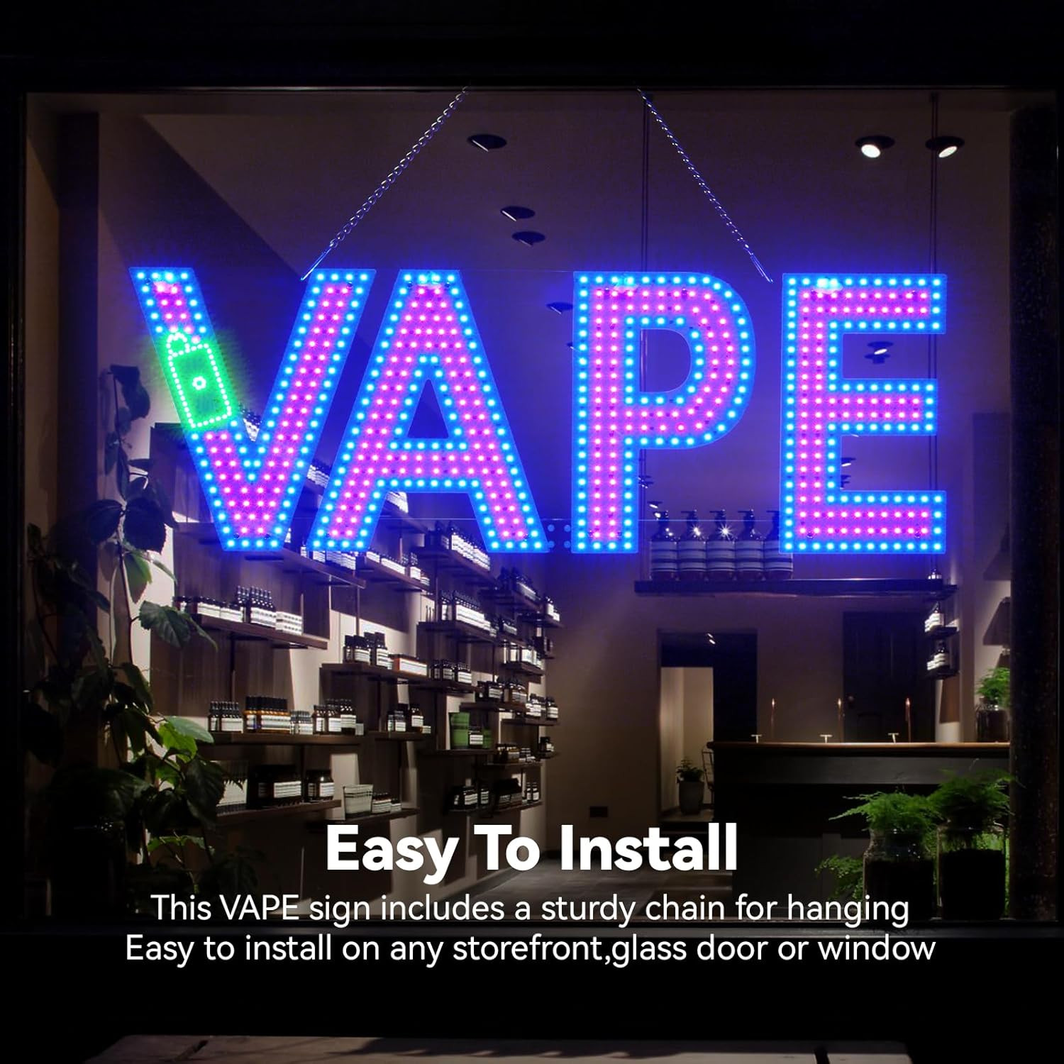 Dimmable LED VAPE Sign for Smoke Shops – 30″x10″ High Visibility Display