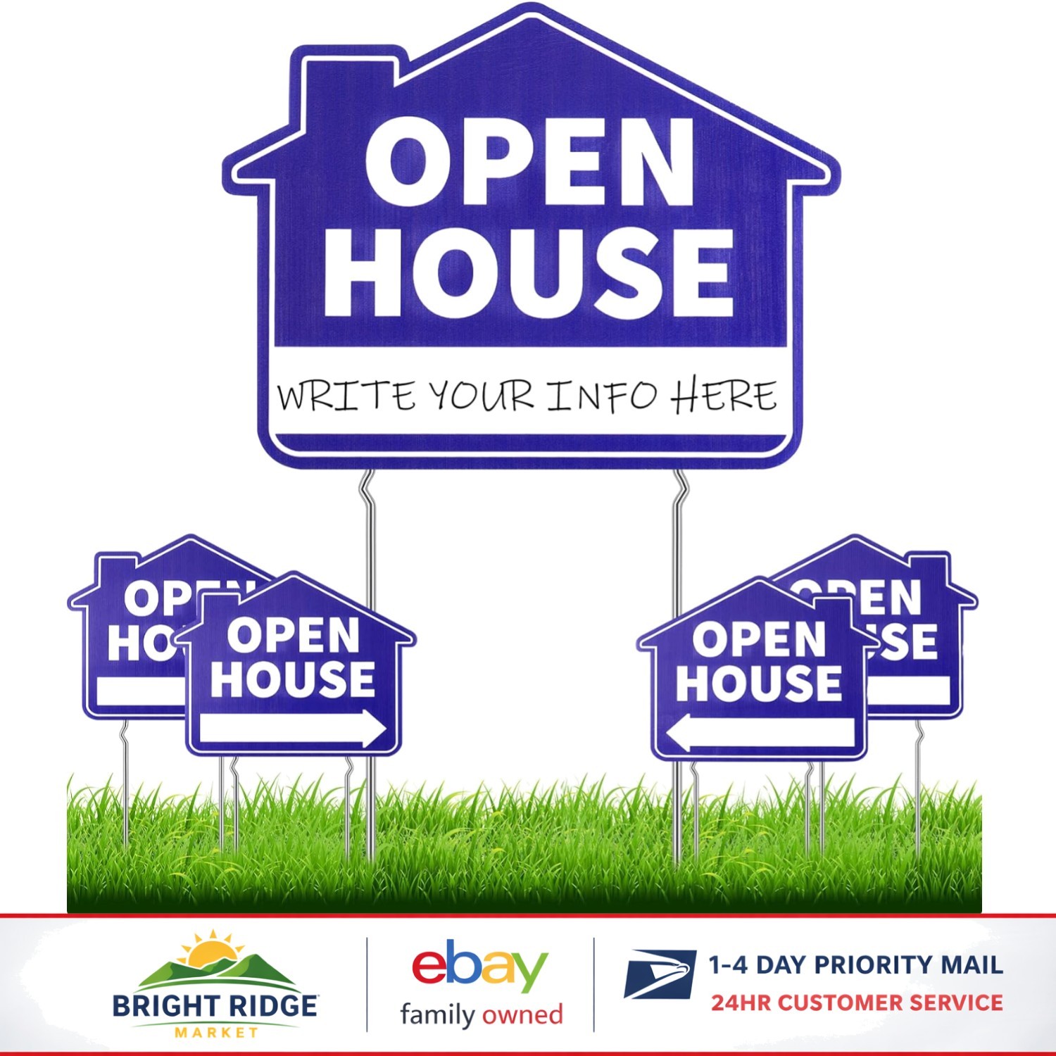 Directional Open House Signs, Weather Proof Yard Signs with 10 Metal Stakes