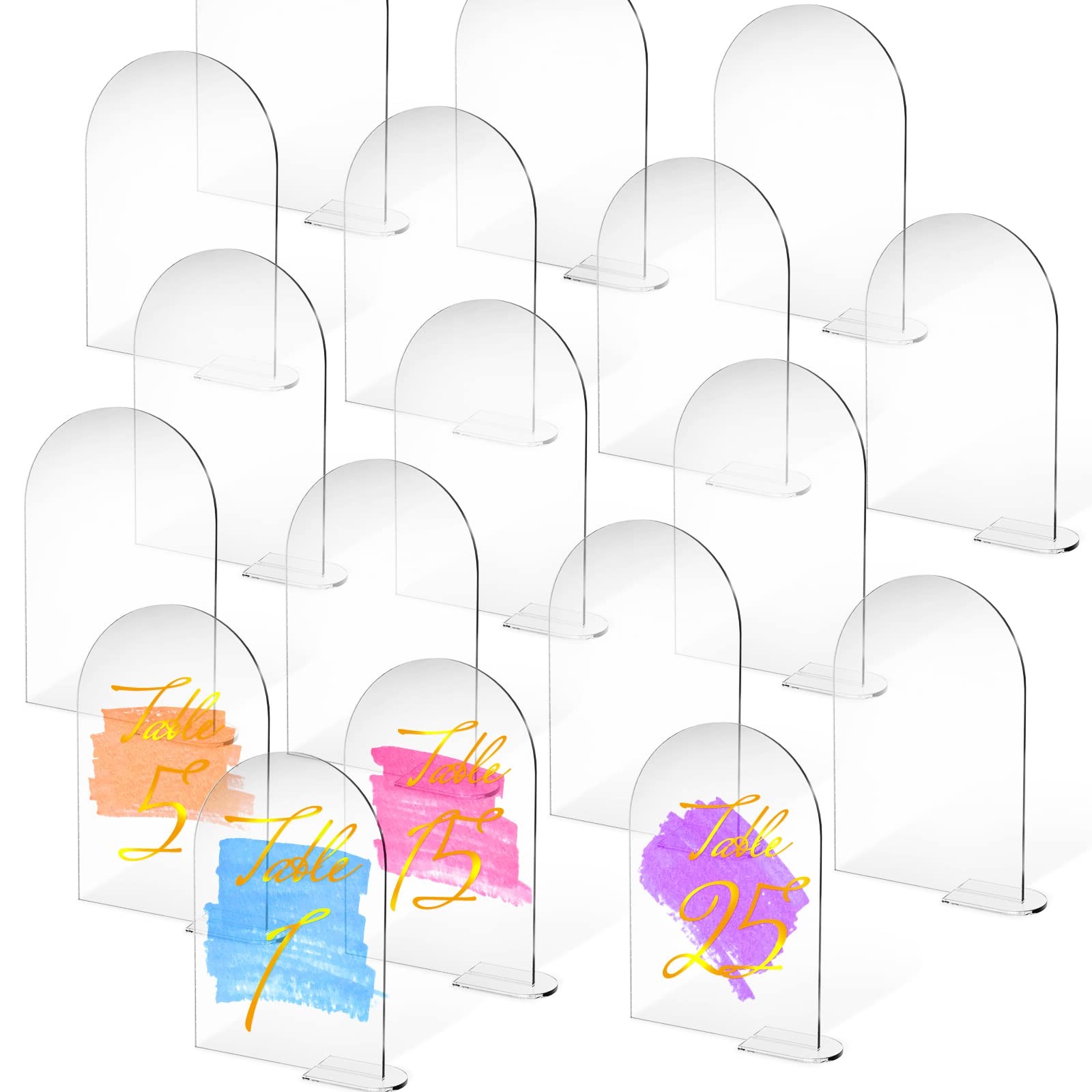 25 PCS Clear Arch Acrylic Sign Stand Blank Round Top Table Number 4×6 Inch