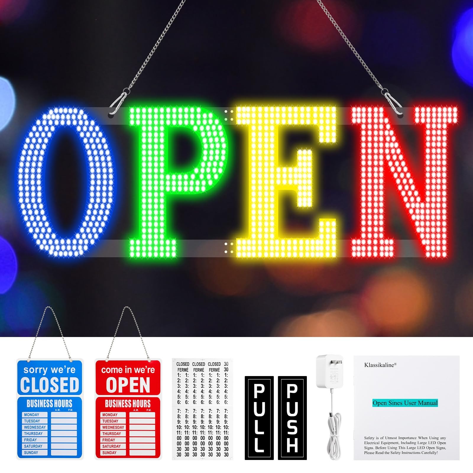 40×14 Extra Large LED Open Sign for Business Bar Retail Shop Light Super Bright