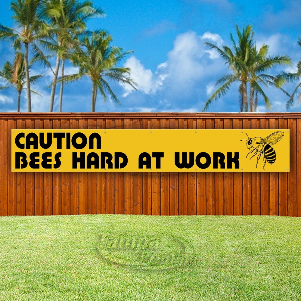 CAUTION BEES HARD AT WORK Advertising Vinyl Banner Flag Sign USA XL02065