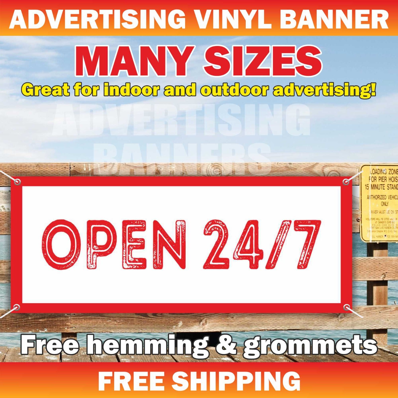 OPEN 24 HOURS Advertising Banner Vinyl Mesh Sign welcome now open grand opening
