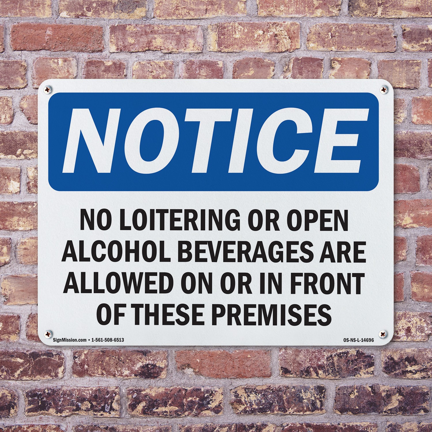 No Loitering Or Open Alcoholic Beverages OSHA Notice Sign, Decal 5 or 10 Pack