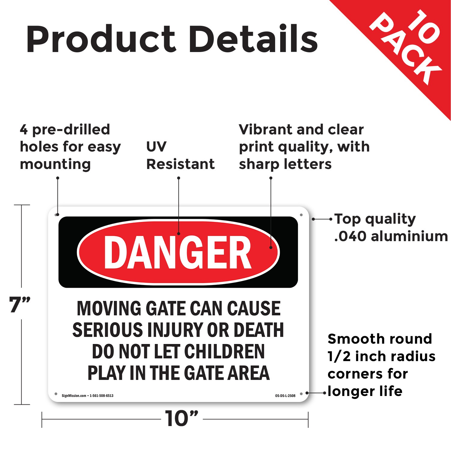 Moving Gate Can Cause Serious Injury Or OSHA Danger Sign Or Decal – 5 or 10 Pack