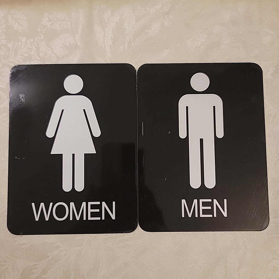 Bathroom Restroom Sign for Businesses Men and Women 6×5 Self Adhesive No Drill