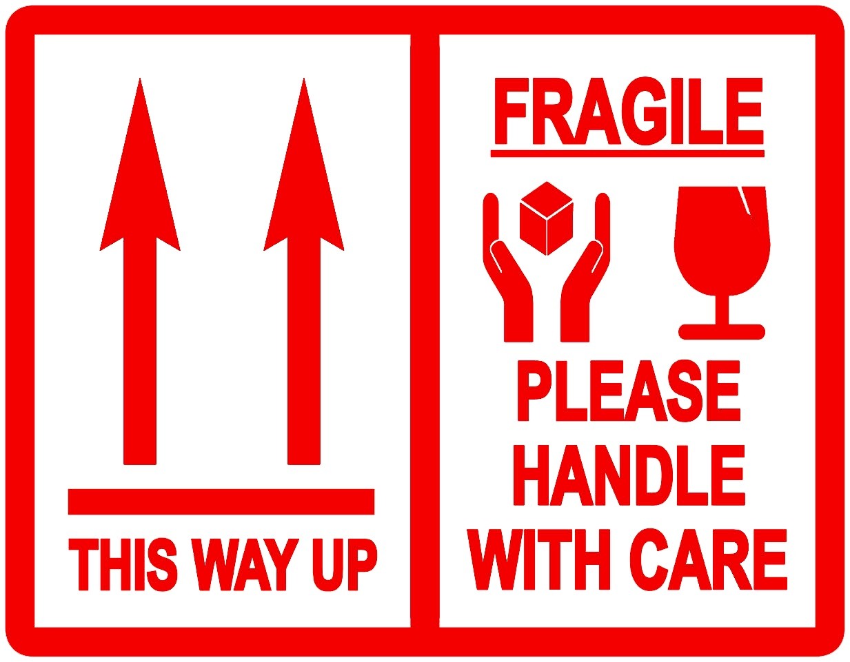 Red – This Way Up / Fragile Packing Stickers – 103 x 80mm – Various Pack Sizes