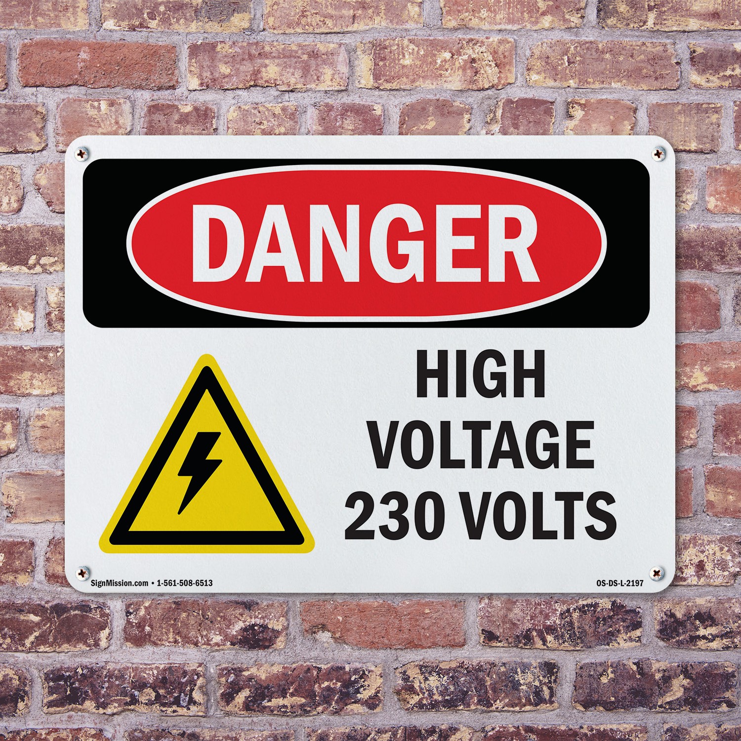 High Voltage 230 Volts OSHA Danger Sign Metal, Plastic, Or Decal – 5 or 10 Pack