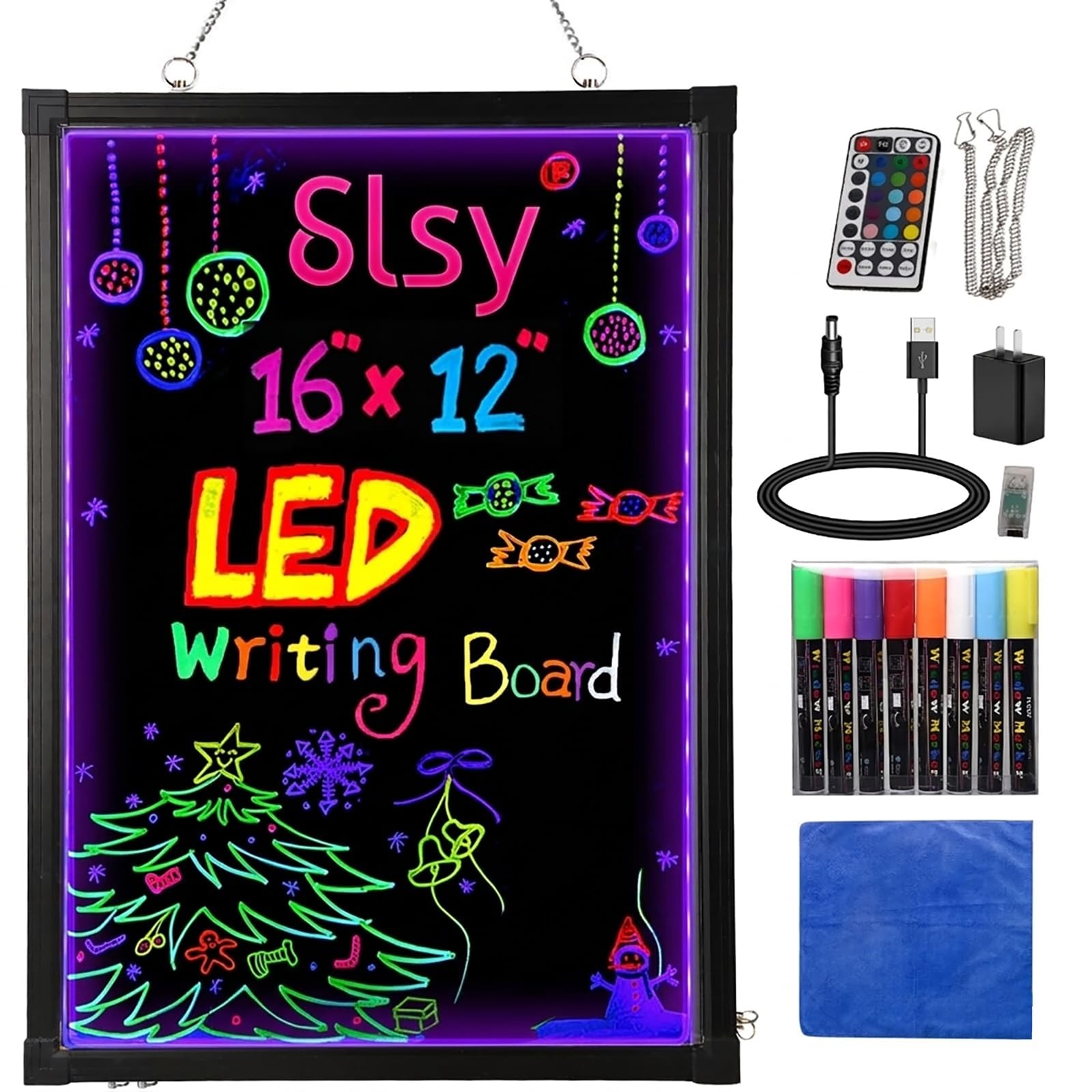 Slsy Illuminated LED Message Writing Board, 16X12 Erasable Neon Effect Menu Sign