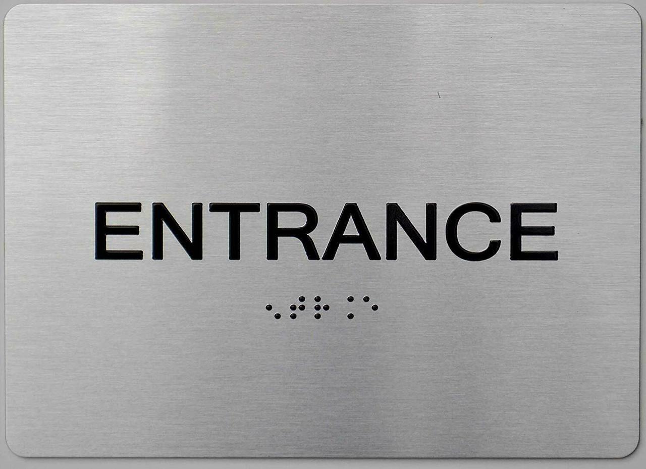 Entrance 5×7 Sign With Braille and Raised Letters Brush Silver, Size 5×7)