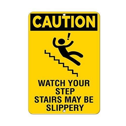 12×8 Inch Aluminum Caution Sign Retro Style Yellow Wall Mount for Business