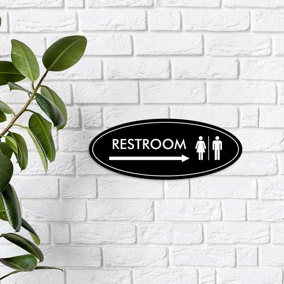 1 Pack Oval Restroom Right Arrow Sign Brushed Gold Large Wall Door Decor