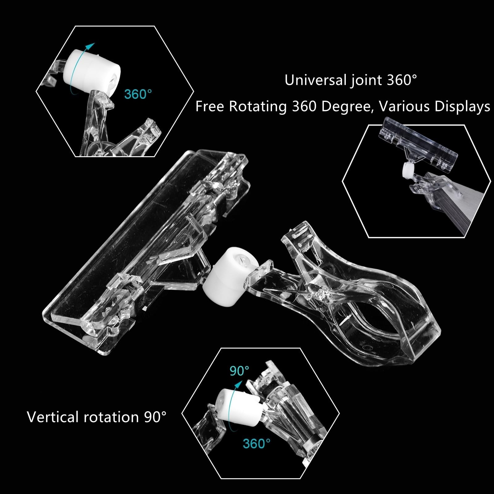 ZOOFOX 50 Pack Plastic Sign Holder Clip, Clear Rotatable Pop Transparent