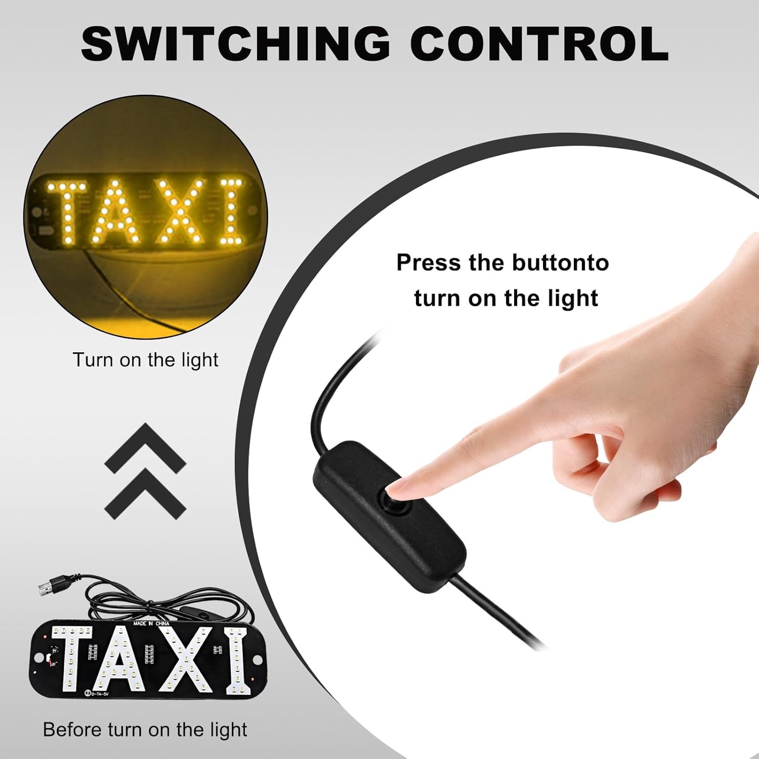 Taxi LED Sign Decor, 5V USB Bright Taxi Led Windscreen Cab Indicator Lamp Signal