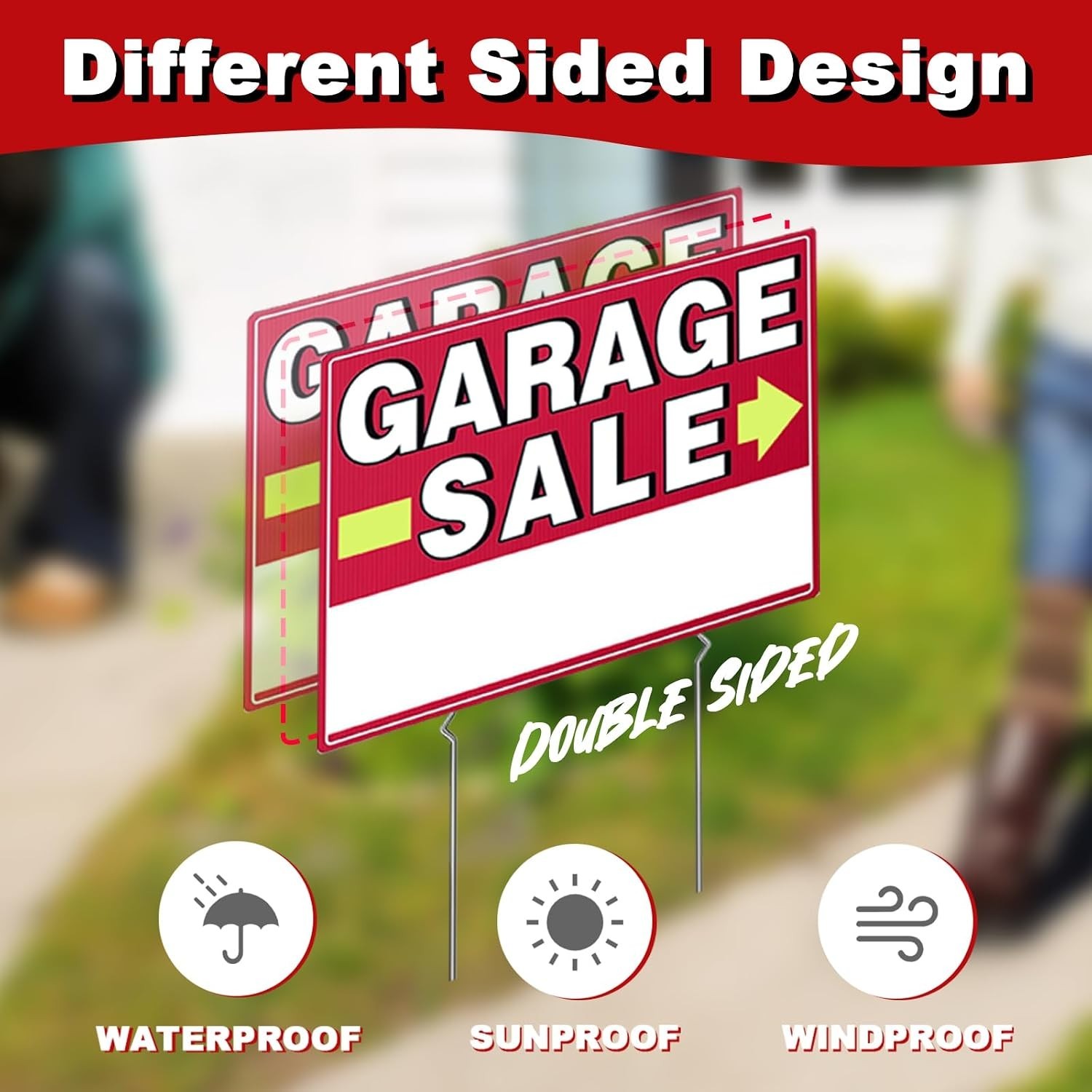 Garage Sale Signs, 17″ X 13″, 6 Pcs Double Side Garage Sale Sign With Stakes