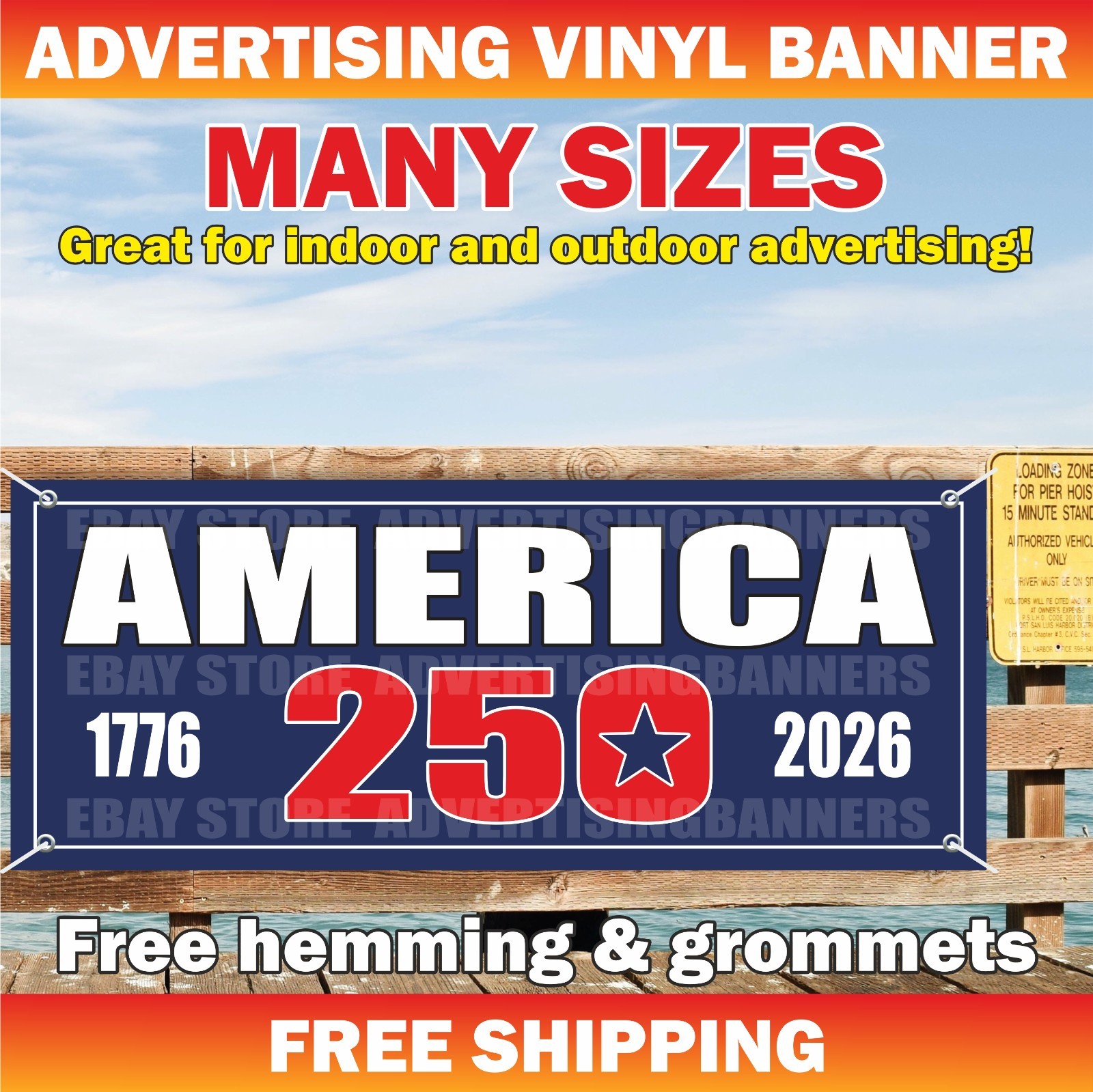 AMERICA 250 BIRTHDAY Advertising Banner Vinyl Mesh Sign 250 Years USA 1776 2026