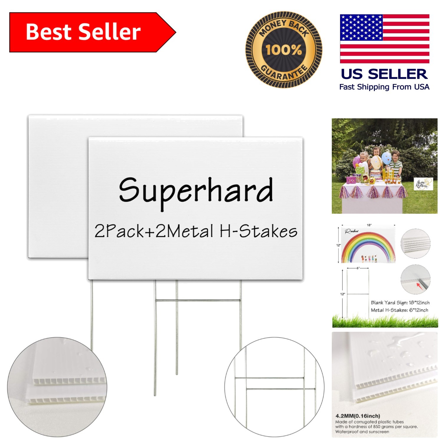 Sturdy 2-Pack 18×12 Plastic Yard Signs – Easy DIY Setup with Metal Stakes