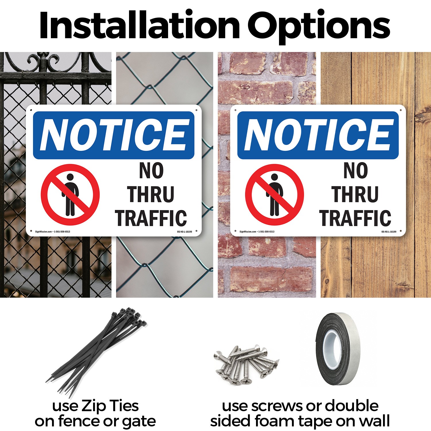 No Thru Traffic OSHA Notice Sign Metal, Plastic, Or Decal – 5 or 10 Pack