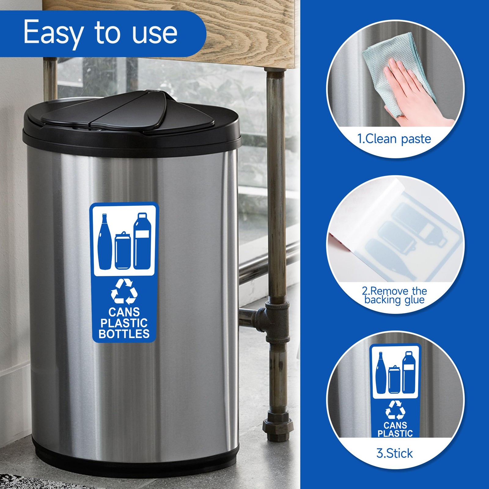 Self-Adhesive Waterproof Recycle Stickers for Cans and Bottles – 2 Pack