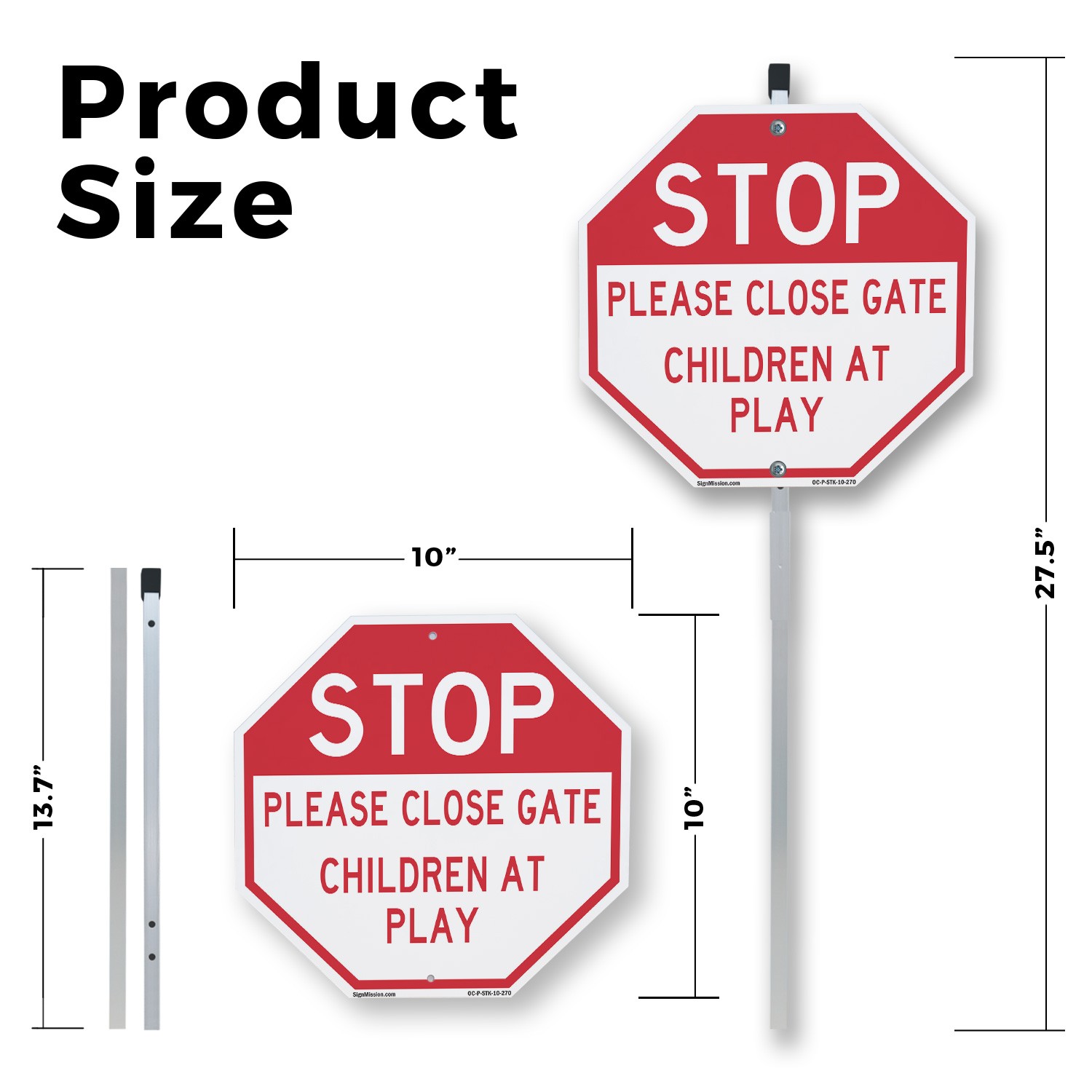 Stop Please Close Gate Children a Octagon Sign With Stake Weather Resistant