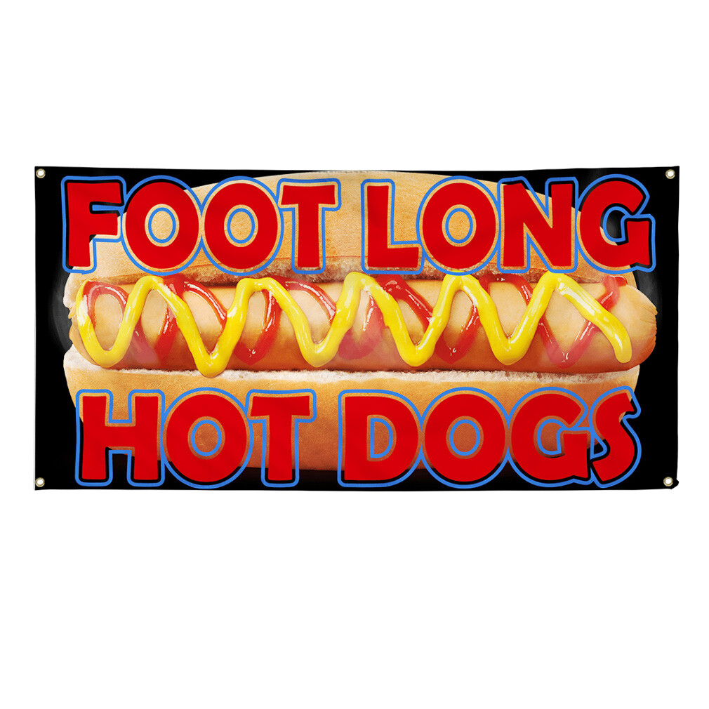 Vinyl Banner Multiple Sizes Foot Long Hot Dogs Restaurant and Food Outdoor