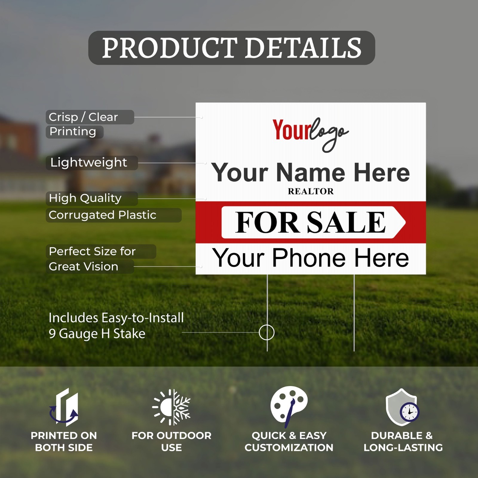 Custom For sale Yard Sign for Realtors, Real Estate Sign with Stakes