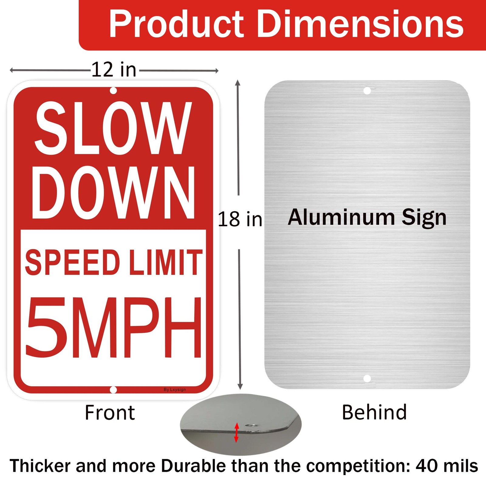 2 Pack 18×12 Inch Slow Down Speed Limit 5MPH Sign Heavy Duty Aluminum Metal Sign