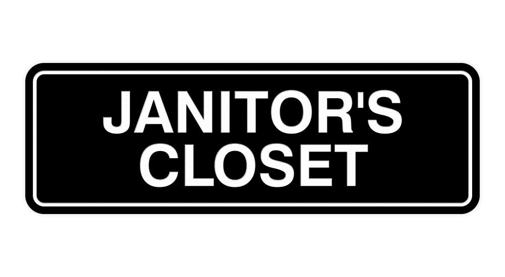 Standard Janitors Closet Sign Adhesive Tape Black Small Office Wall Door