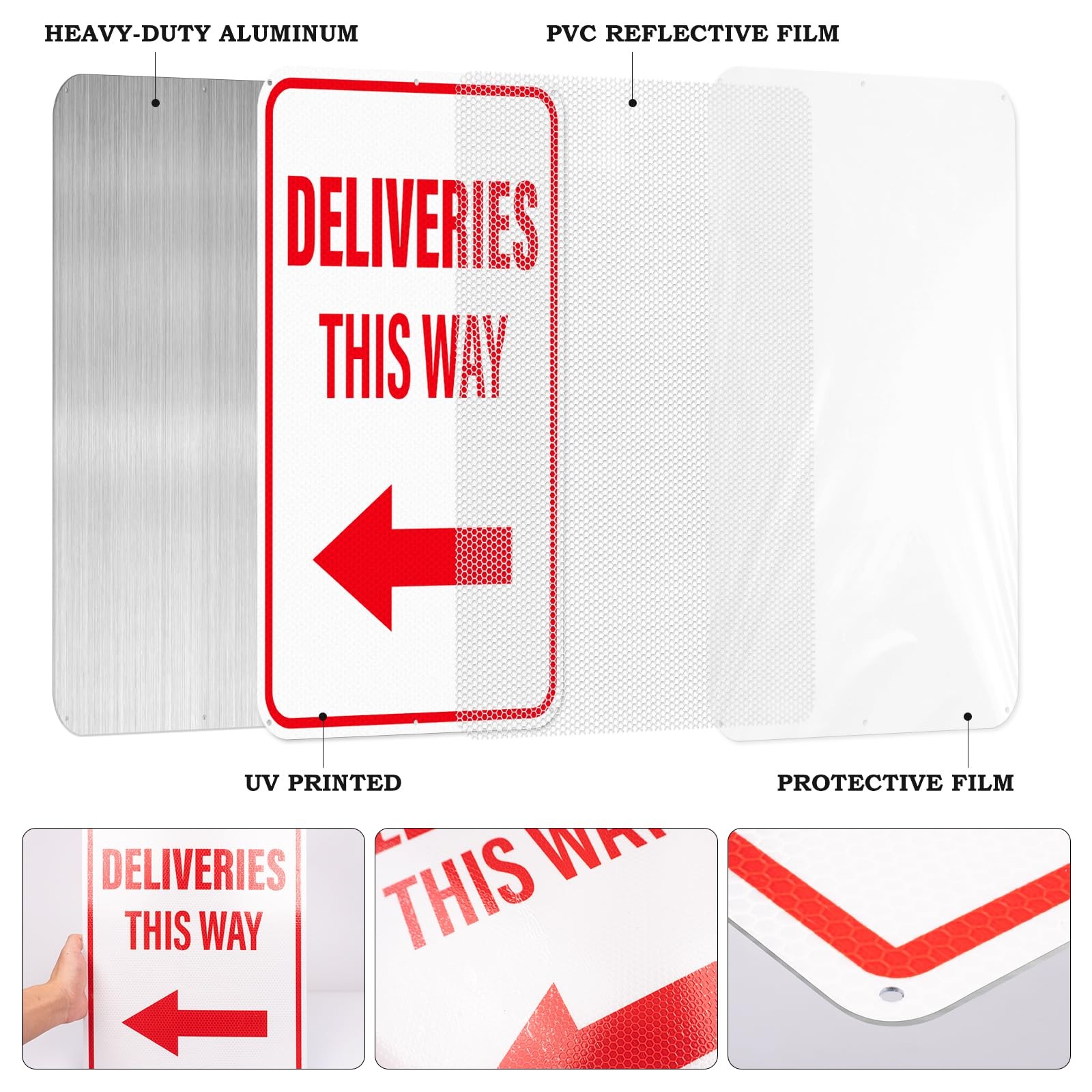2 Pack Deliveries This Way Sign with Left Arrow 18″×12″ Aluminum