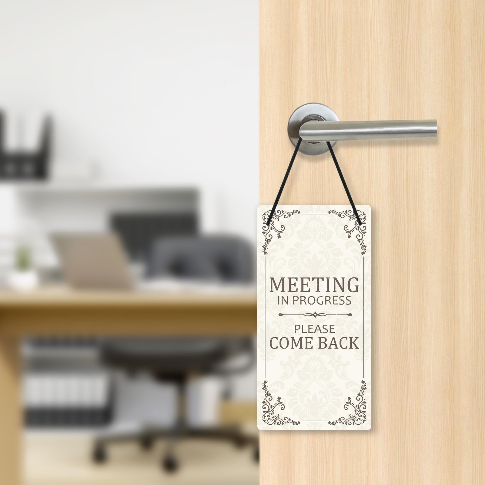 Do Not Disturb Door Hanger Sign Meeting In Progress PVC Double Sided 10×5 In